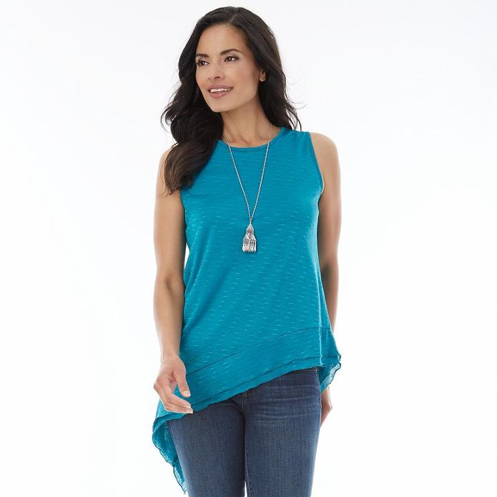 Women's Ab Studio Asymmetrical Hem Necklace Tank, Size: Medium, Turquoise/blue (turq/aqua)