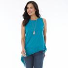 Women's Ab Studio Asymmetrical Hem Necklace Tank, Size: Medium, Turquoise/blue (turq/aqua)