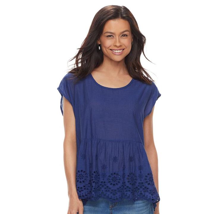 Petite Sonoma Goods For Life™ Eyelet Peplum Tee, Women's, Size: M Petite, Dark Blue