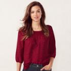 Women's Lc Lauren Conrad Printed Chiffon Peasant Top, Size: Small, Purple