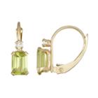10k Gold Emerald-cut Peridot & White Zircon Leverback Earrings, Women's, Green