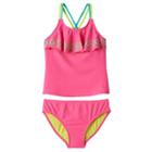Girls 7-16 So&reg; Neon Tankini Swimsuit Set, Size: Xl (14), Brt Pink