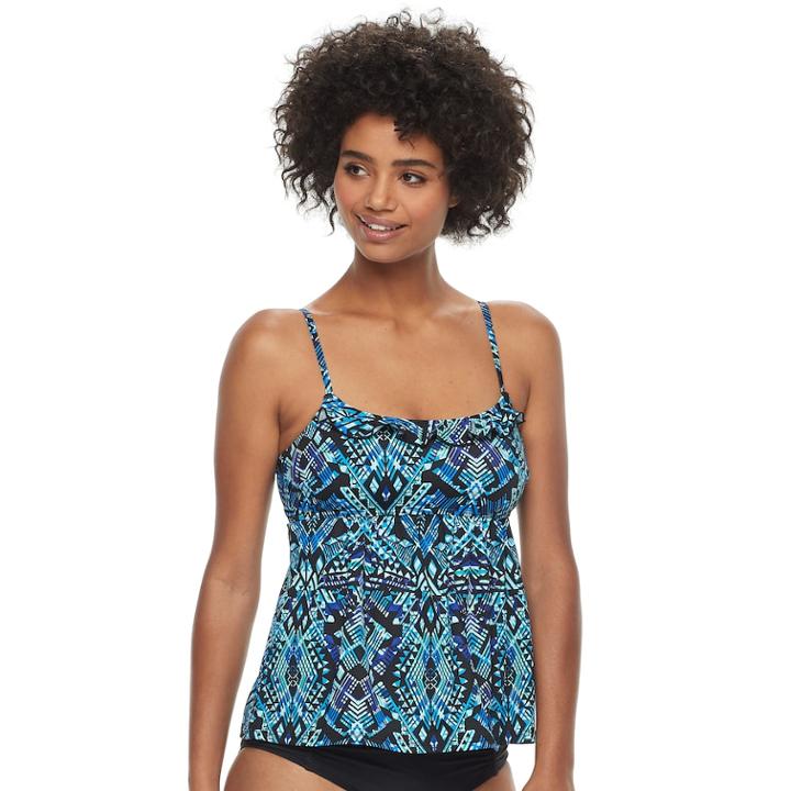 Women's A Shore Fit Tummy Slimmer Empire Tankini Top, Size: 10, Blue