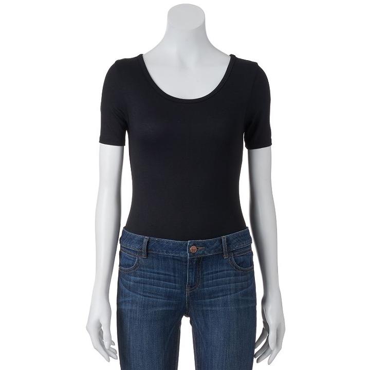 Juniors' About A Girl Short Sleeve Bodysuit, Size: Large, Black