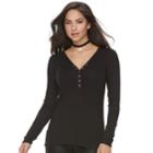 Women's Rock & Republic&reg; Solid Henley Tee, Size: Xl, Black