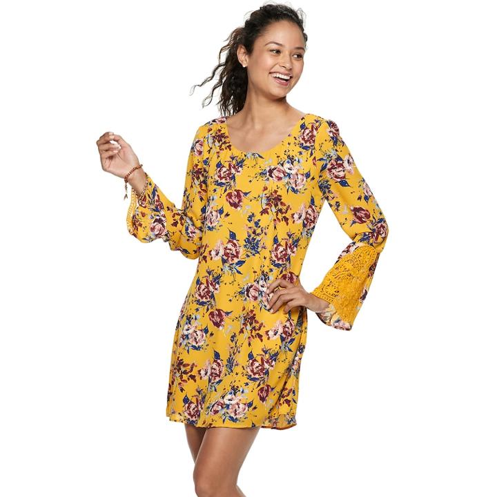 Juniors' Speechless Crochet Sleeve Shift Dress, Teens, Size: Large, Yellow