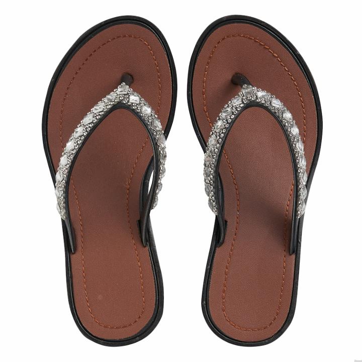 Girls 4-16 Elli By Capelli Gem & Rhinestone Wedge Flip Flops, Size: 3/4, Black