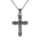 Lynx Agate Stainless Steel Textured Cross Pendant Necklace - Men, Size: 24, Black