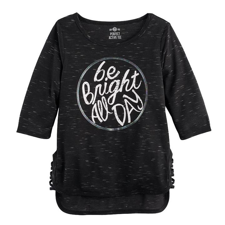Girls 7-16 So&reg; Lace-up Side Graphic Tunic, Size: 10, Black