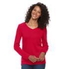Women's Croft & Barrow&reg; Classic Long Sleeve V-neck Tee, Size: Xl, Med Red