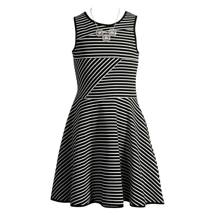 Girls 7-16 Emily West Bow Back Striped Skater Dress With Necklace, Girl's, Size: 10, White