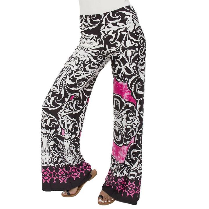 Women's White Mark Print Palazzo Pants, Size: Large, Pink Other