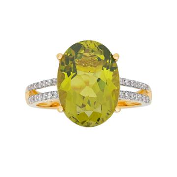 David Tutera 14k Gold Over Silver Simulated Peridot & Cubic Zirconia Oval Ring, Women's, Size: 7, Green