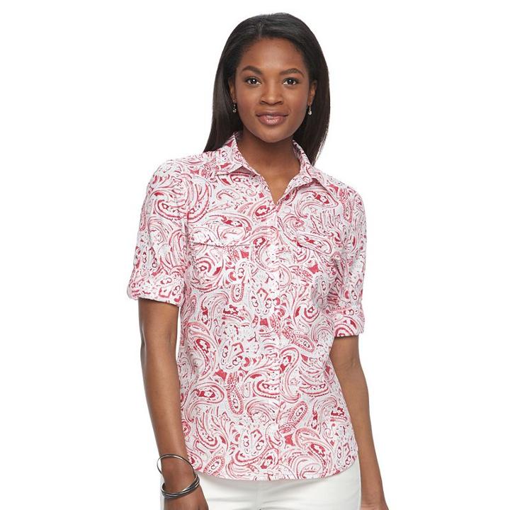 Women's Croft & Barrow&reg; Roll-tab Shirt, Size: Small, Brt Red