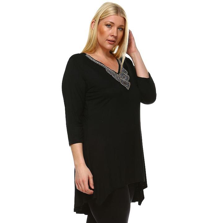 Plus Size White Mark Beaded High-low Hem Tunic, Women's, Size: 1xl, Black