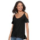 Juniors' So&reg; Cross-back Cold Shoulder Tee, Girl's, Size: Medium, Black