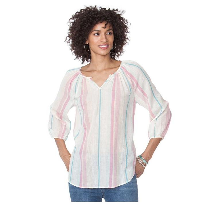 Petite Chaps Printed Georgette Blouse, Women's, Size: M Petite, Pink Ovrfl