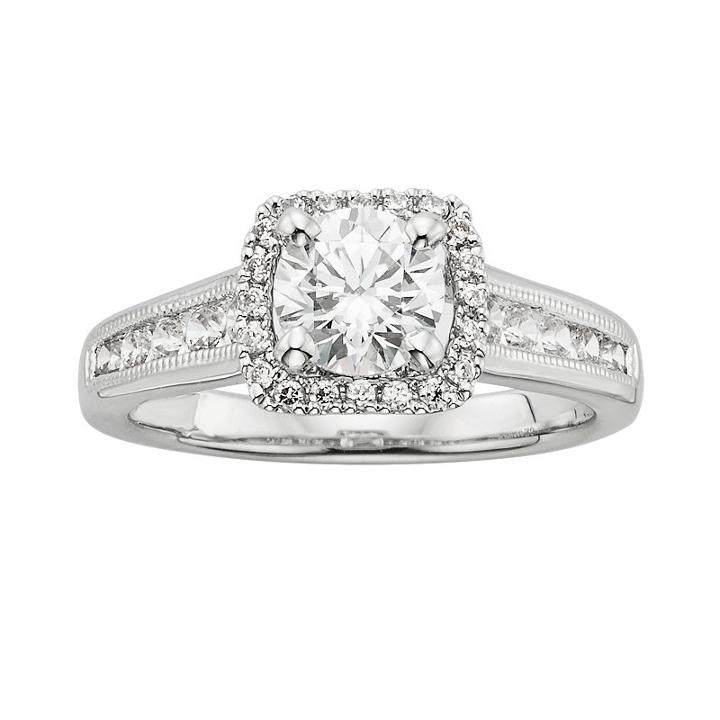 Round-cut Igl Certified Diamond Frame Engagement Ring In 14k White Gold (1 1/2 Ct. T.w.), Women's, Size: 6
