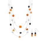 Black & Orange Halloween Bead Multi Strand Necklace & Drop Earring Set, Women's, Multicolor