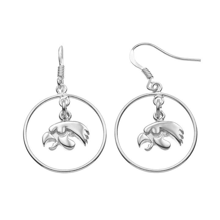 Dayna U Iowa Hawkeyes Sterling Silver Logo Charm Hoop Drop Earrings, Women's, Grey