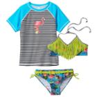 Girls 7-16 Big Chill Rashguard, Fringe Bikini & Scoop Bottoms Swimsuit Set, Girl's, Size: 10-12, Lt Green