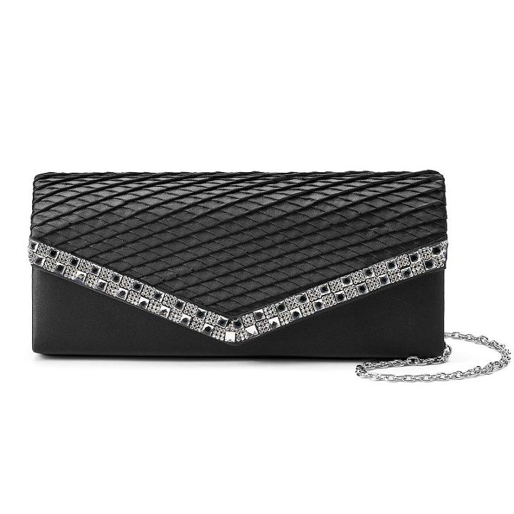 Gunne Sax By Jessica Mcclintock Jacki Satin Pleated Rhinestone Clutch, Women's, Black