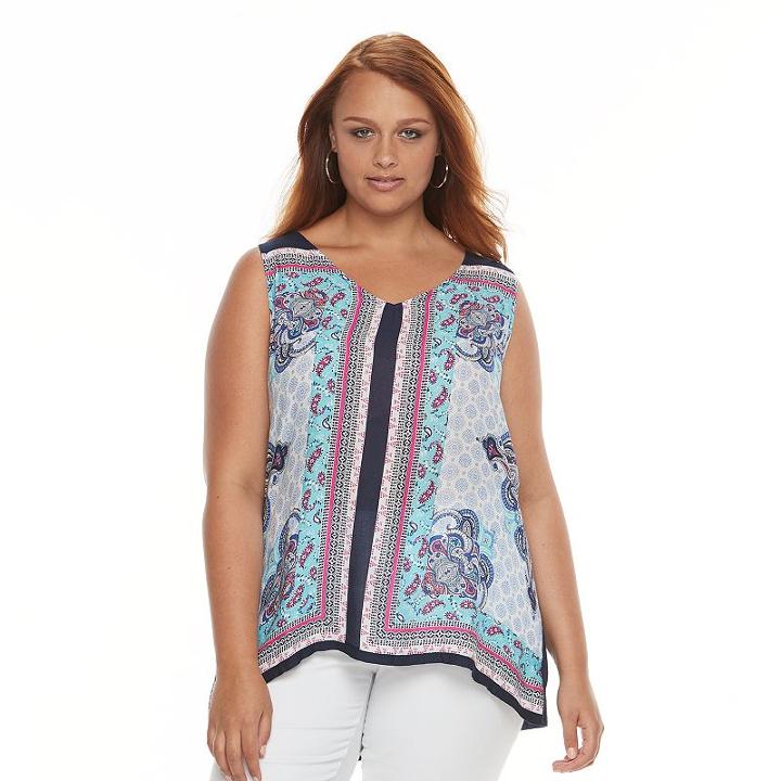 Plus Size Kate And Sam Paisley Handkerchief Tank, Women's, Size: 3xl, Blue Other