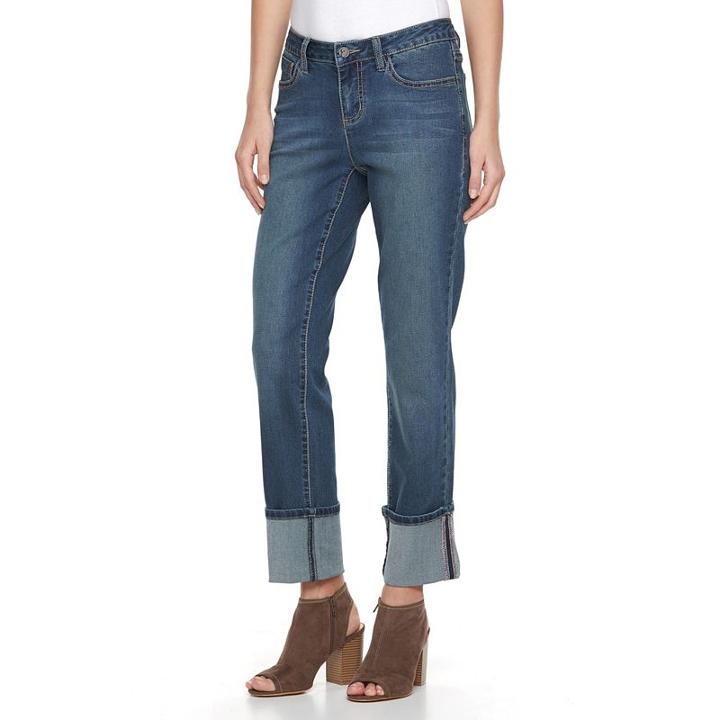 Women's Earl Jean Cuffed Straight-leg Jeans, Size: 14, Dark Blue