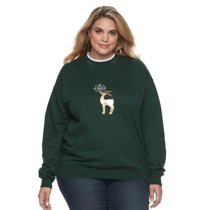 Plus Size Women's Mccc Holiday Fleece Top, Size: 3xl, Lt Green