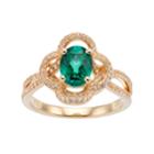 14k Gold Over Silver Lab-created Emerald & White Sapphire Flower Ring, Women's, Size: 7, Green