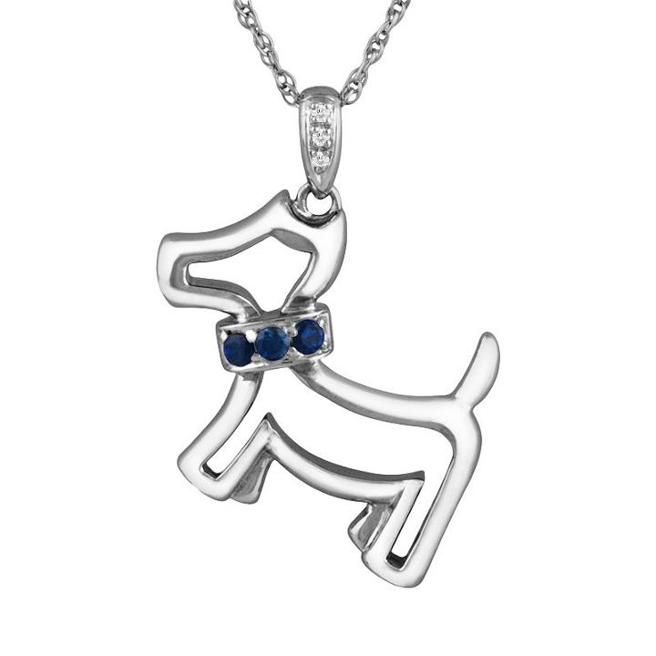 Sterling Silver Lab-created Sapphire And Diamond Accent Dog Pendant, Women's, Size: 18, Blue