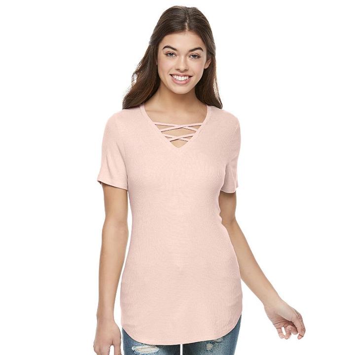 Juniors' Awake Crisscross V-neck Tee, Girl's, Size: Xs, Pink