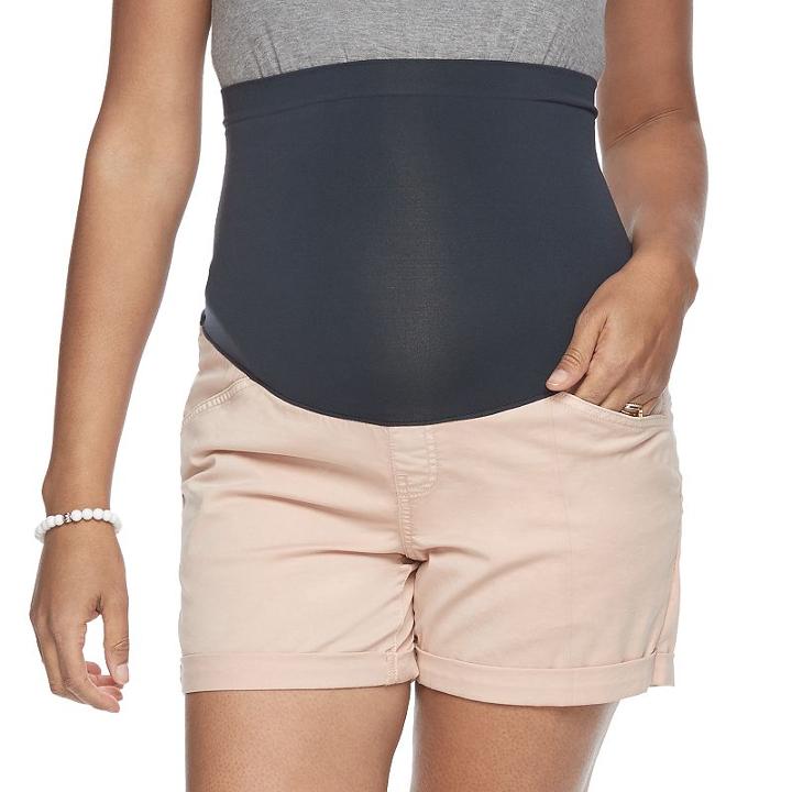 Maternity A:glow Belly Panel Twill Shorts, Women's, Size: 10-mat, Pink