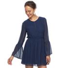Juniors' Speechless Bell Sleeve Skater Dress, Teens, Size: Xs, Blue (navy)