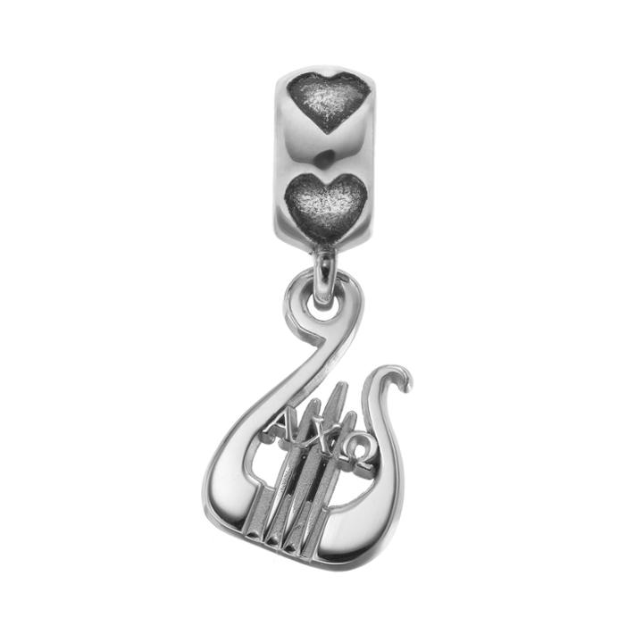 Logoart Sterling Silver Alpha Chi Omega Sorority Lyre Charm, Grey