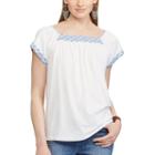 Women's Chaps Embroidered Squareneck Top, Size: Xs, White