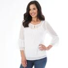 Women's Ab Studio Woven Peasant Top, Size: Xlrg Av/rg, White Oth