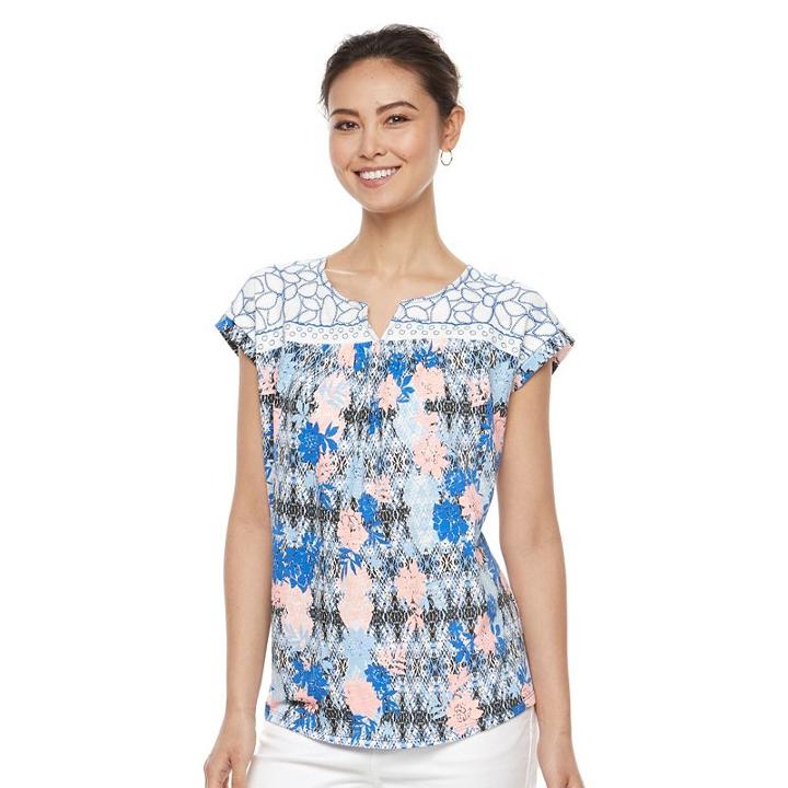 Women's Kate And Sam Floral Embroidered Tee, Size: Small, Dark Blue