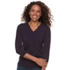 Women's Croft & Barrow&reg; V-neck Lightweight Sweater, Size: Large, Drk Purple