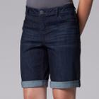 Women's Simply Vera Vera Wang Cuffed Jean Shorts, Size: 12, Dark Blue