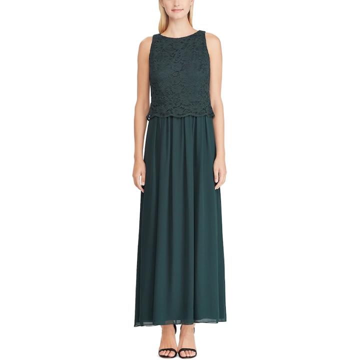 Women's Chaps Lace Open-back Evening Gown, Size: 8, Green