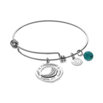 Love This Life Simulated Turquoise Angels Feather Disc Charm Bangle Bracelet, Women's, Grey