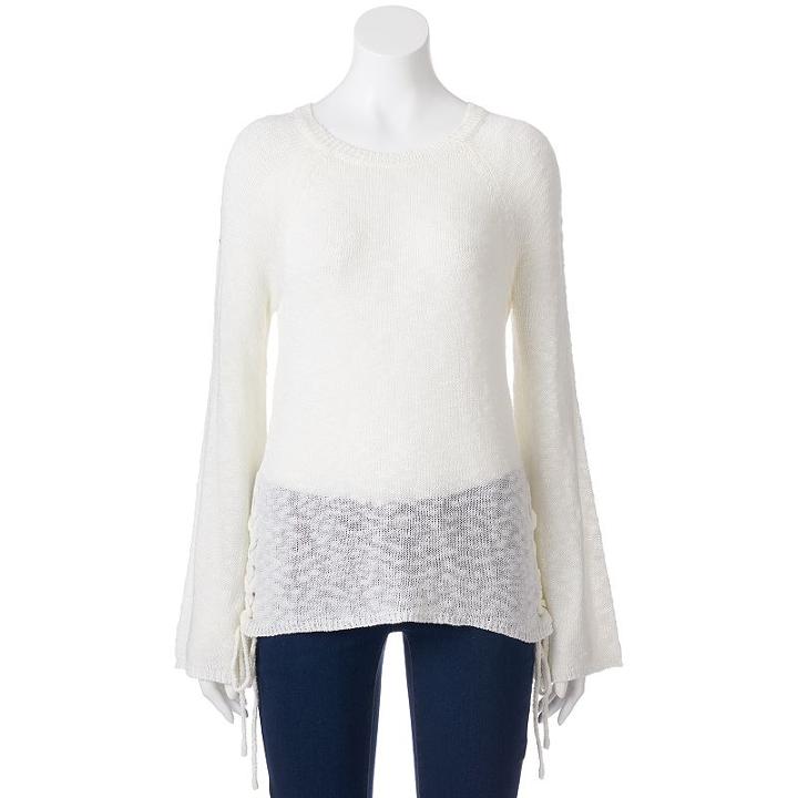 Juniors' Pink Republic Lace-up Side Sweater, Teens, Size: Xs, Natural