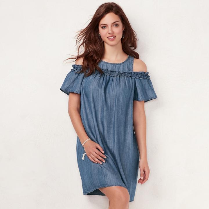 Women's Lc Lauren Conrad Ruffle Cold-shoulder Dress, Size: Medium, Blue