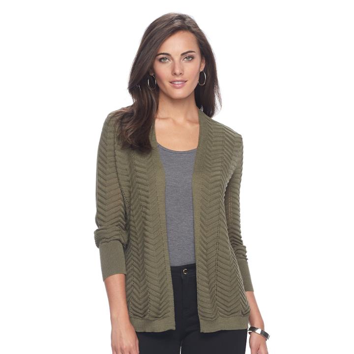 Women's Apt. 9&reg; Chevron Open-front Cardigan Sweater, Size: Medium, Green