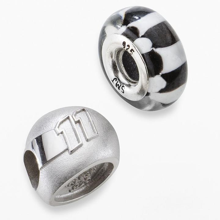 Insignia Collection Nascar Denny Hamlin Sterling Silver 11 Helmet And Checkered Flag Bead Set, Women's, Black