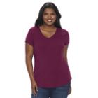 Juniors' Plus Size So&reg; Short Sleeve V-neck Tee, Girl's, Size: 1xl, Dark Pink