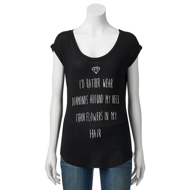 Juniors' Rather Wear Diamonds Cap Sleeve Graphic Tee, Girl's, Size: Medium, Black