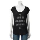 Juniors' Rather Wear Diamonds Cap Sleeve Graphic Tee, Girl's, Size: Medium, Black
