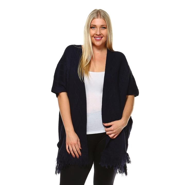 Plus Size White Mark Long Cardigan, Women's, Blue (navy)